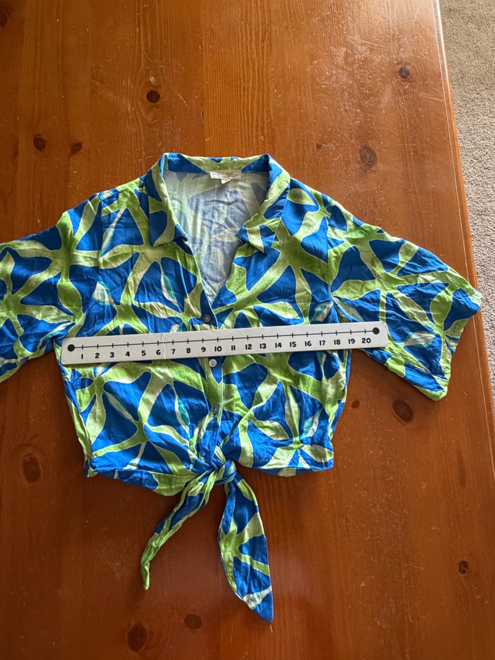 Haute Hippie Blue & Green Tie-Front Button Down Shirt - Picture 5 of 5
